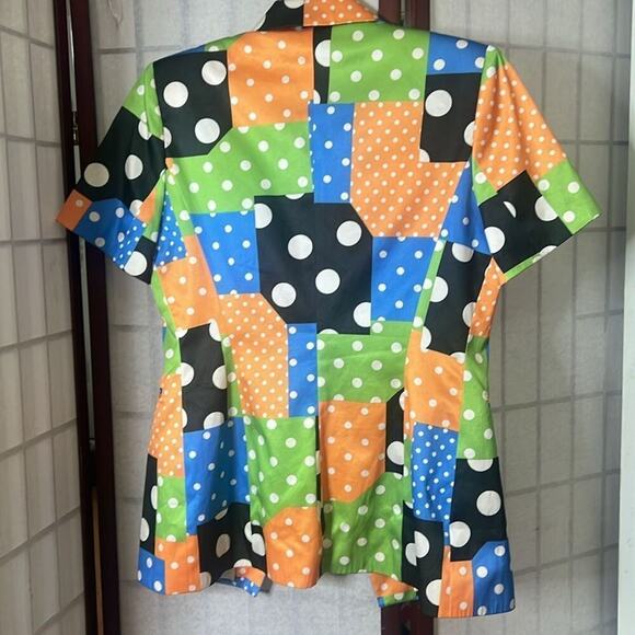 VERTIGO PARIS MULTI PRINTED POLKA DOT SHORT SLEEVES BLAZER SIZE L - Picture 2 of 4